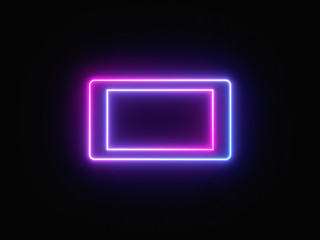 Blue and purple neon light icon isolated in black background. Vibrant colors, laser show. 3d rendering - illustration.