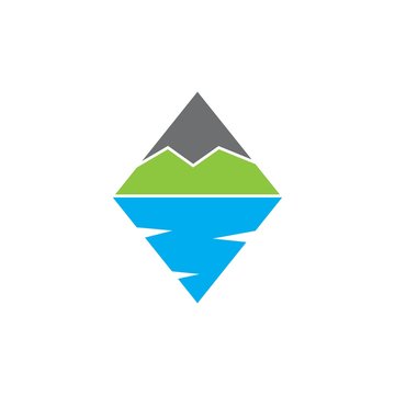 Travel logo with mountain and water