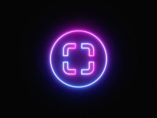 Obraz premium Blue and purple neon light icon isolated in black background. Vibrant colors, laser show. 3d rendering - illustration.