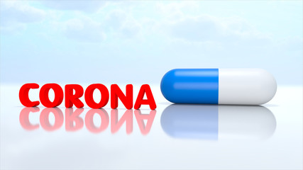corona virus medication capsule. 3d rendering