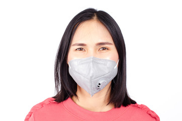 Asian woman portrait wearing mask for protect pm2.5 and Covid 19 or coronavirus concept