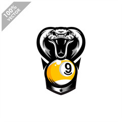 Billiard 9 ball Cobra snake team logo design. Scalable and editable vector.