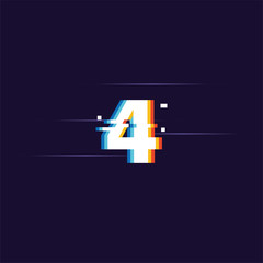 Obraz premium Number 4, Digital glitched numbers with distortion effect, Dark background 