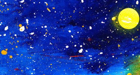 Colorful blue sky and moon watercolor painting abstract background