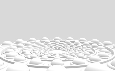3d rendering. modern white sphere circle plat floor on gray wall background.