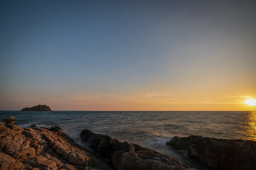 beautiful soft wave clear blue transparency sea ocean water and rocks at the bottom of the tropical paradise beach coast summer sea view at PP Island, Krabi, Phuket, Thailand.