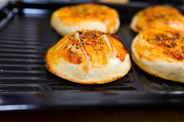 The toasted steamed bread on the plate