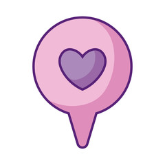 location pin with heart icon, flat style