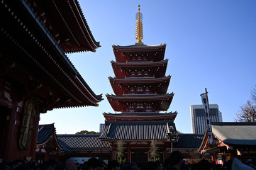 ２０２０年東京オリンピックの年の東京の風景　正月の浅草の初詣で大混雑する風景