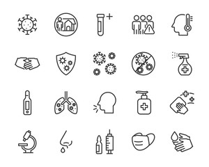 set of coronavirus icons, virus, ncov-2019, disease, sickness, illness - obrazy, fototapety, plakaty