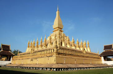 Fototapeta na wymiar Pha That Luang, golden pagoda is the most important national monument and a national symbol in Vientiane, Laos