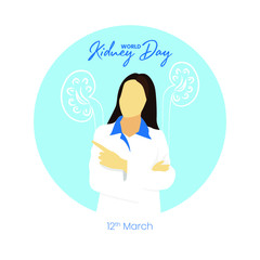 World kidney day illustration of a women doctor pointing at kidney