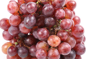 Red grape with water drops, closeup, isolated on white background