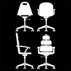 office chair set icons in white color isolated on black background. EPS 10 vector.