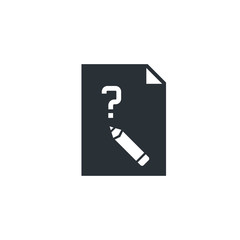 flat vector image on white background, paper sheet icon with question mark and pencil