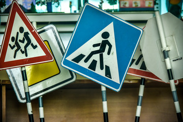 Road signs in a bunch