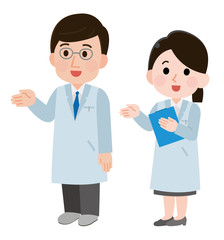 医者　男女　説明　全身　イラスト