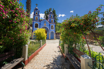 Naklejka premium A catholic church in a small town close to Huaraz city at a sunny day in Ancash, Peru
