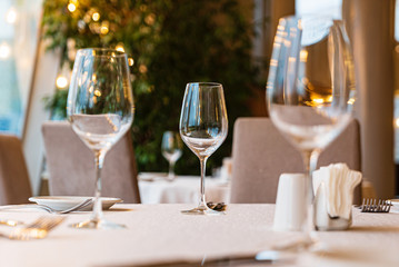  Served dinner table in a restaurant. Restaurant interior