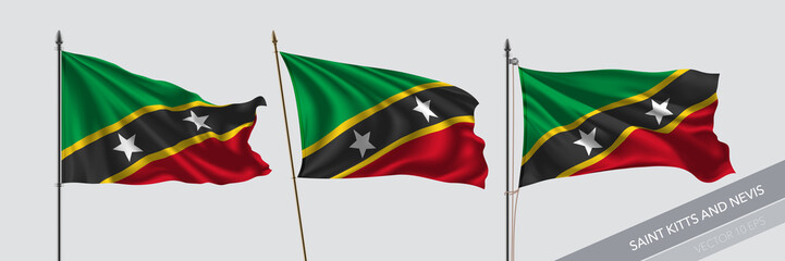 Set of Saint Kitts and Nevis waving flag on isolated background vector illustration