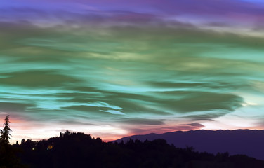 abstract green sunset on the sky