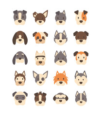 Obraz na płótnie Canvas set of icons of faces different breeds of dogs