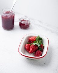Summer healthy fruit composition with red strawberries