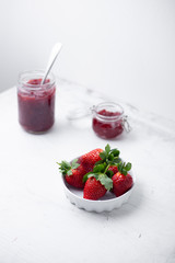 Summer healthy fruit composition with red strawberries