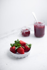 Summer healthy fruit composition with red strawberries