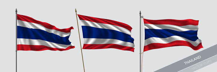 Set of Thailand waving flag on isolated background vector illustration