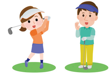 ゴルフ　男女　イラスト