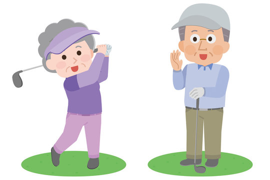 ゴルフ　シニア男女　イラスト - Powered by Adobe