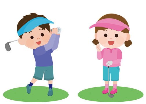ゴルフ　ジュニア　男女　レッスン　イラスト