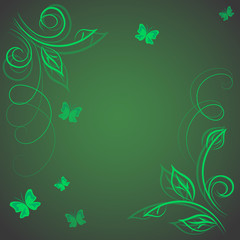 Floral decorative background, abstract plants and butterflies, space for text.