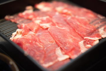 Raw freshly prepared sliced beef