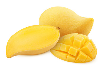yellow mango isolated on white background, clipping path, full depth of field