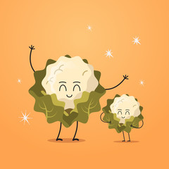 cute fresh cauliflower characters tasty mascot vegetables healthy food concept vector illustration