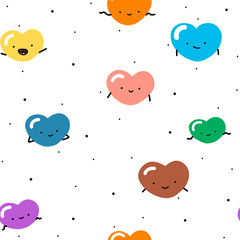pattern with multicolored hearts happy face with black dots