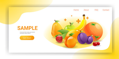 various fresh juicy fruits composition healthy natural food concept horizontal copy space vector illustration
