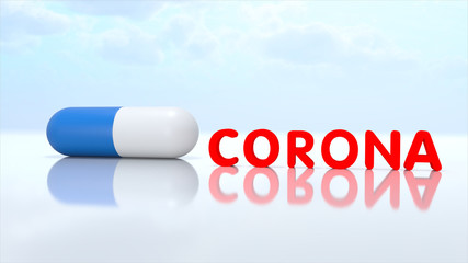 corona virus medication capsule. 3d rendering