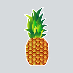 fresh juicy pineapple icon tasty ripe fruit sticker healthy food concept vector illustration