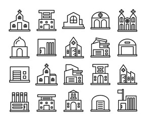 building, house, city line icons set