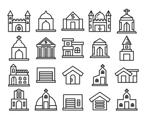 building, house, city line icons set
