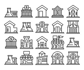 building, house, city line icons set