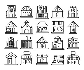 building, house, city line icons set