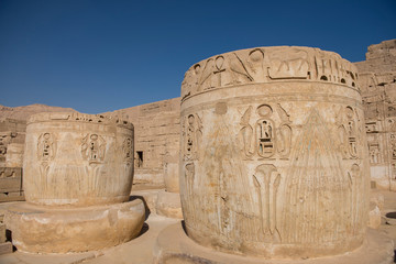 Hieroglyphic carvings on ancient egyptian temple columns