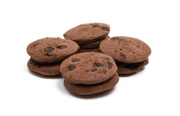 cookies with chocolate drops and chocolate cream Isolated