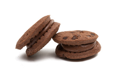 cookies with chocolate drops and chocolate cream Isolated