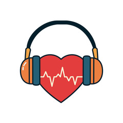 heart beat with headphones line and fill style icon vector design