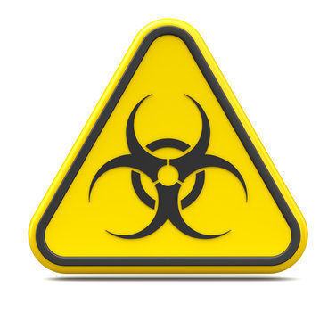 Biohazard warning yellow sign icon isolated on white background. 3d render illustration.